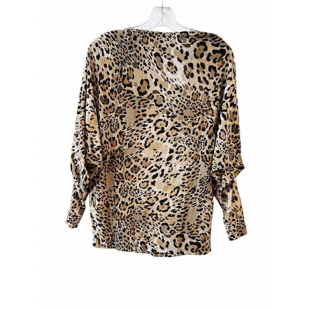 Leopard Print Long Sleeve Top Bat Wing Beige Size Small - Picture 2 of 6